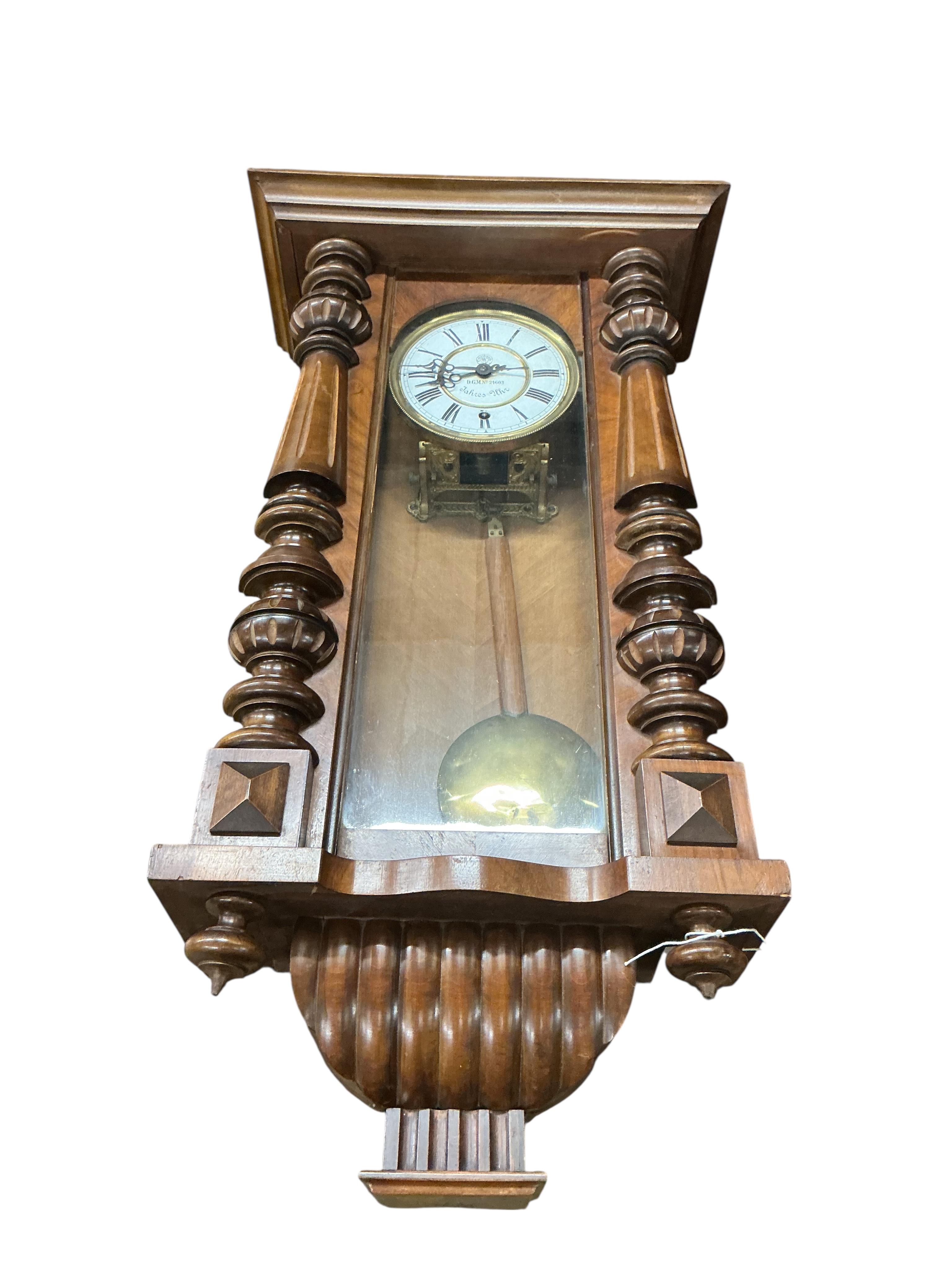 Two late 19th / early 20th century mahogany Vienna regulator wall clocks, larger 90cm